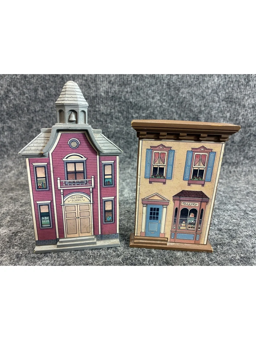 Vintage Ashley & Ross Wooden Miniature Schoolhouse and Bakery Building Set